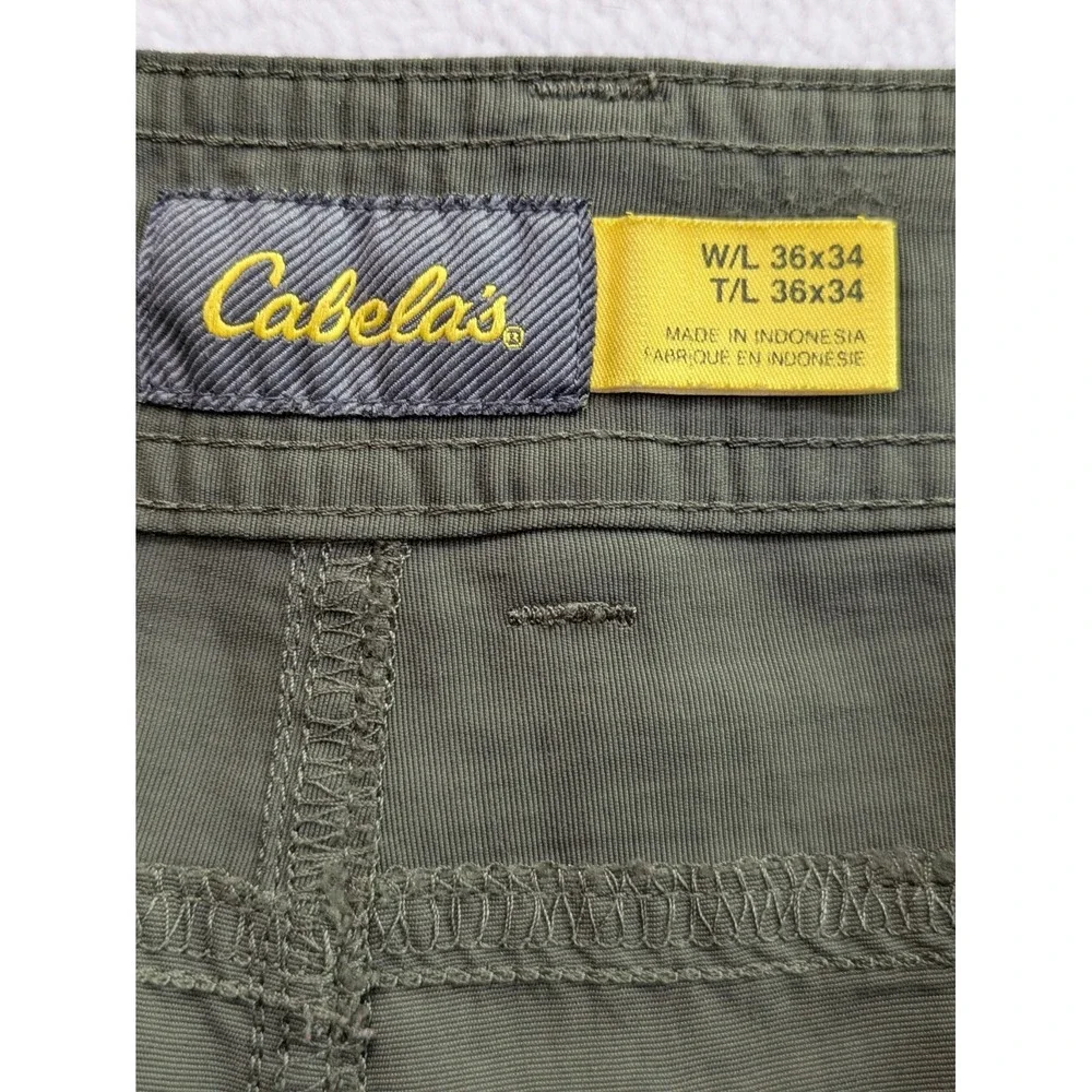 Cabelas Mens Convertible Pants 36x34 Green Lightweight Nylon Zip Off